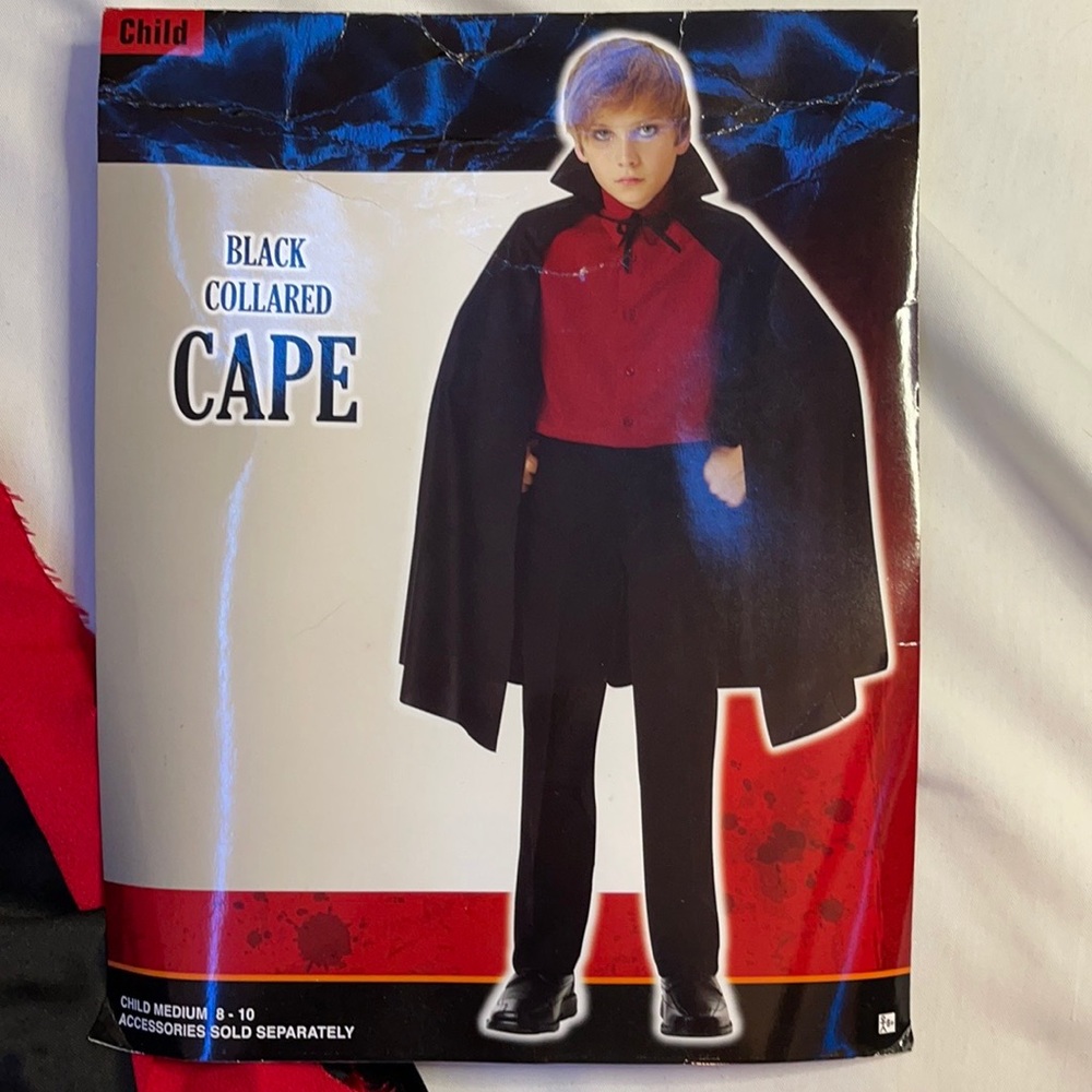 🔥 SALE Black Collared Cape Halloween Costume Child Medium 8-10